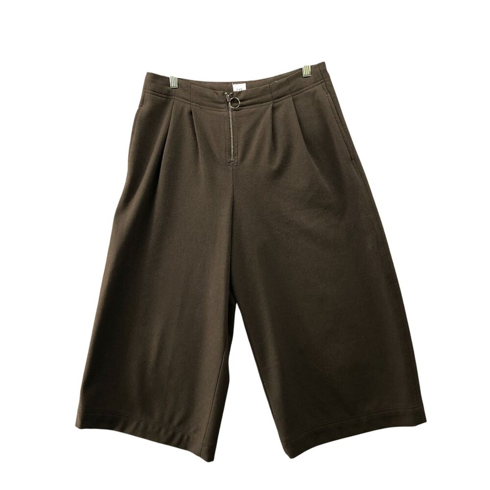 Gap High Rise Wide Leg Crop Pants Womens 10 Brown Thick Trouser‎ Retro Pleated